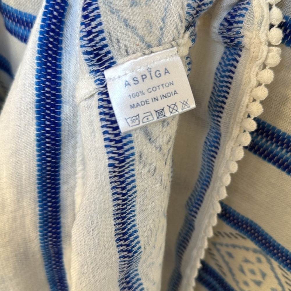 ASPIGA Sophia Cotton Kaftan Mini Dress Blue White Color Womens Size Medium - Picture 11 of 11